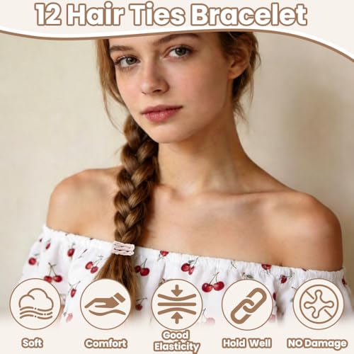 DIYDEC 12pcs Hair Ties Bracelet for Women Boho Braided Hair Ties No Damage Elastic Hair Bracelet Band for Girls Soft Thick Thin Long Curly Hair Accessories(Pearl) - color: white
