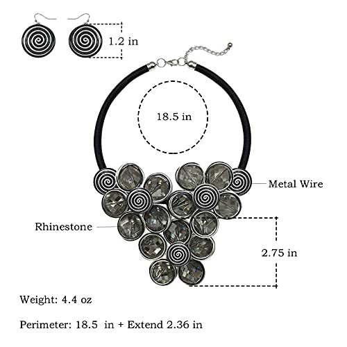 Statement Chunky Flower African Necklace For Women Tribal Fashion Costume Jewelry Earring Sets Unique Big Colorful Rhinestone Crystal Pendent Collar Choker Bib Handmade - color: three flowers black