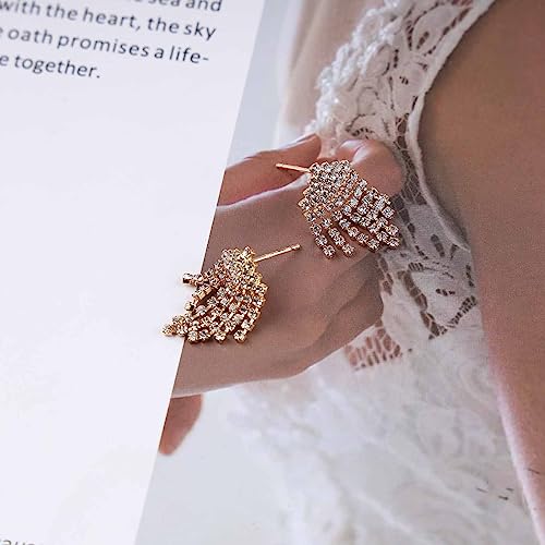 Boho Crystal Tassel Drop Earrings Rhinestone Chandeliers Earrings Cz Paved tassel Earrings tiny rhinestone dangle Earrings wedding Jewelry for Women and Girls