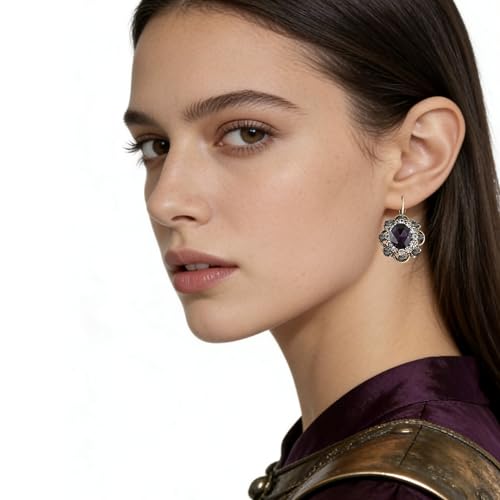 Handmade Bohemian Vintage Gold Sparkly Crystal Round Flower Leverback Earrings Cute Rhinestone Geometry Dangle Drop Earring for Women - color: Dark Purple