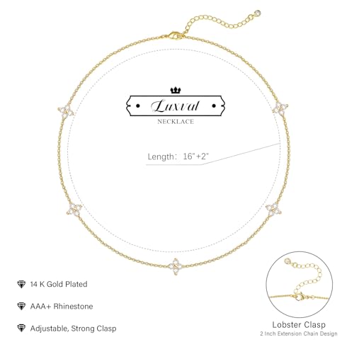 Luxval Diamond Pendant Gold Necklace for Women，Dainty 18k Gold Plated Choker Necklaces Simple Gold Jewelry Gifts for Women Girls - color: Gold-5 CZ flower