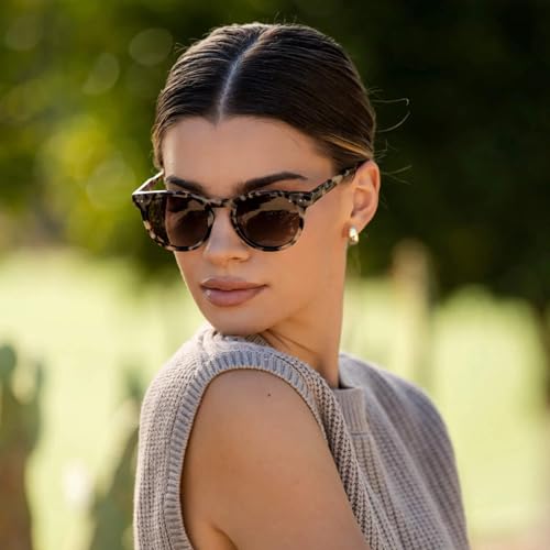 WearMe Pro Round Polarized Sunglasses for Women - Retro Classic UV400 Protection for Driving & Everyday Wear - color: Beige Tortoise / Brown Gradient Lens