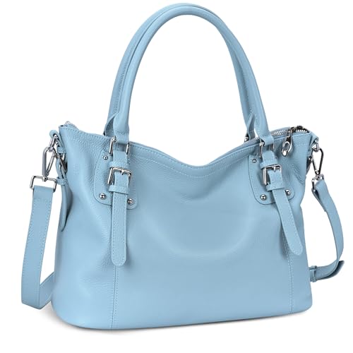 HESHE Genuine Leather Purses and Handbags for Women Tote Shoulder Bag Satchel Purse Top Handle Bags Hobo Crossbody Purse - color: Light Blue, size: Large