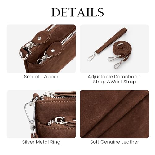 befen Genuine Leather Wristlet Clutch Wallet Purses with RFID Blocking, Small Crossbody Bags Shoulder Handbag for Women - color: Suede Brown