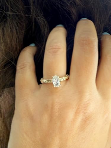 Oval Shape Moissanite Antique Filigree Style Engagement Ring Set In 14k Solid Yellow Gold Bridal Ring Wedding Ring For Her 1.00ct - size: 4.5