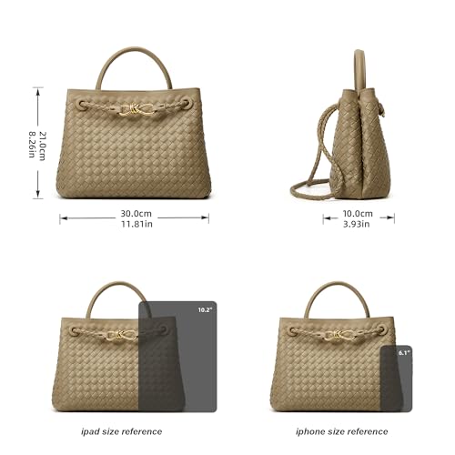 Woven Tote Bag Womens Purse: Vegan Leather Shoulder Handbags - Fashion Summer Beach Tote Bags - Large Travel Totes - color: A3 Medium Green