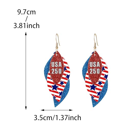 ANXIN boho unique Leather Earrings 2 Layered Lightweight Faux Leather Leaf Earrings Layered Design Drop Earrings Gift for Women - color: Usa