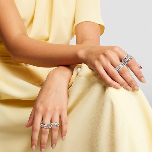 SLOONG Gold Stackable Rings for Women Non Tarnish, Dainty 18K Gold Plated Cubic Zirconia Rings, Silver Rose Gold Rings Set, Multi Ring Mixed Metals Stackable Ring Set for Women - style: 4PCS Silver