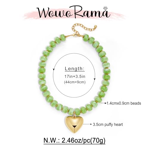 WOWORAMA Chunky Heart Necklaces for Women Colorful Resin Beaded Choker Necklace Gold Puffy Heart Statement Necklace Trendy Acrylic Choker Jewelry - color: Light-Green