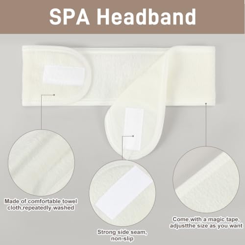 Whaline 4Pcs Spa Facial Headbands Make Up Wrap Head Terry Cloth Headband Soft Adjustable Towel Band for Face Washing Shower Facial Cover Yoga (Beige) - color: Beige