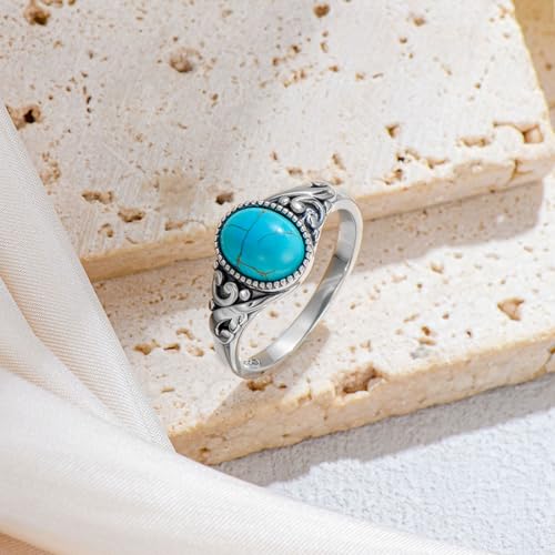 Boho Rings 925 Sterling Silver Turquoise Ring Western Jewelry Women's Eternity Rings Christmas Jewelry Gifts for Wife Mom Size 7-9 - style: Turquoise-4