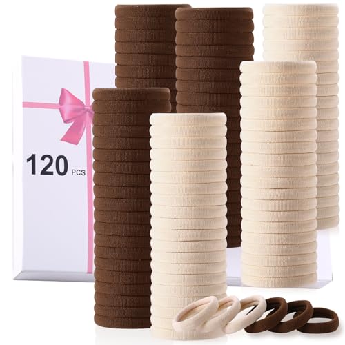 LuSeren 120 Pcs No Damage Thick Hair Ties, Large Soft Seamless Nylon Hair Elastics for Women, Ponytail Holders - Blonde & Brown - color: Blonde and Brown
