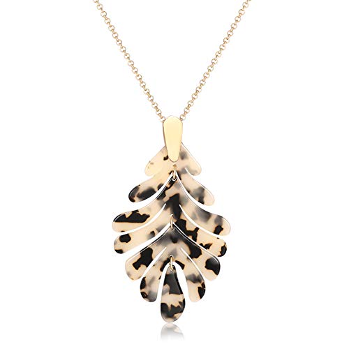 ARATLENCH Acrylic Pendant necklace Earrings – Long Statement Leaf Charm Necklace Tortoise Resin Palm Leaf Earrings Fashion Necklaces Earrings for Women - color: leopard