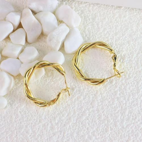 ToHeart Gold Hoop Earrings for Women Twist Hoop Earrings Gold Plated - style: Hoop Earrings G