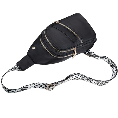 Xsecnua Crossbody Sling Bag Small Sling Backpack, Cross Body Bag Chest Bag for Women Men Travel Hiking Daypack - color: D-black