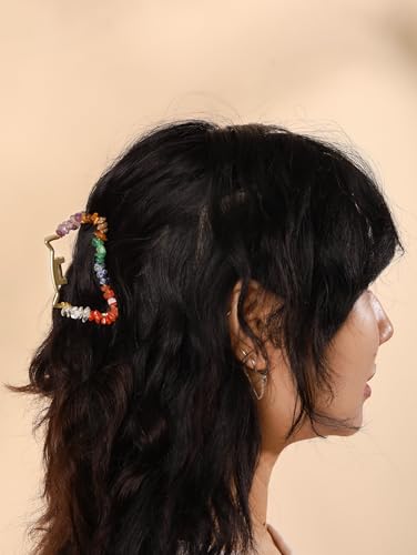 MINACHI Boho Hair Claw with Mixed Colorful Stone Chips, Handmade Gold Tone Hair Clip for Women - color: Hair Claws AIR.002