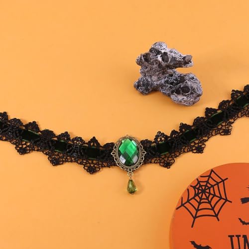 Gothic Vampire Choker Necklace for Women Adjustable Vintage Victorian Mystery Pirate Witchy Jewelry Emo Punk Black Lace Choker Costume - color: green