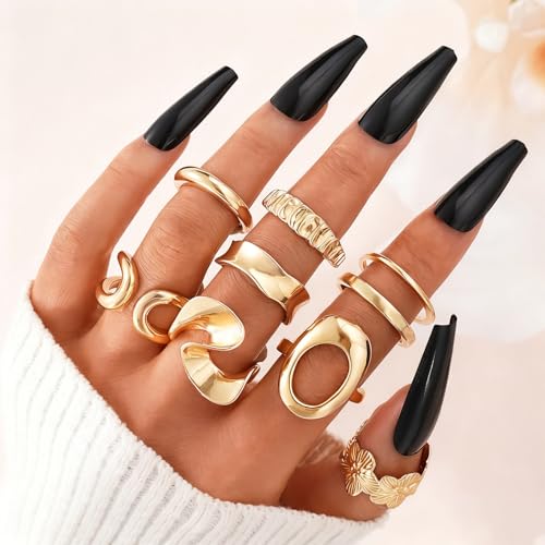 FAXHION 25 PCS Gold Stackable Rings Set for Women, Simple Twist Knuckle Finger Ring Trendy, Dainty Stacking Statement Thumb Rings Pack Jewelry Gift - color: Gold-Chunky