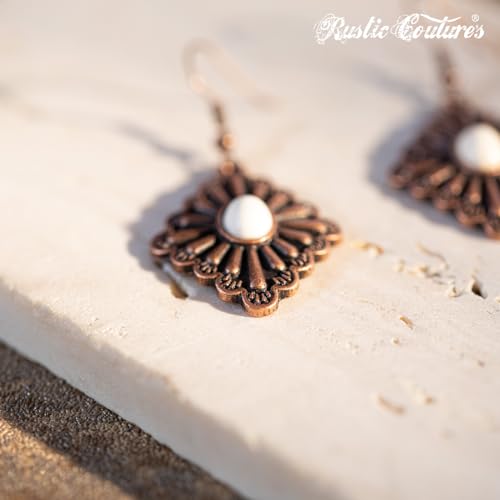 Rustic Couture's Western Earrings for Women Cowgirl Country Concho Dangling Western Statement Jewelry - color: G-White