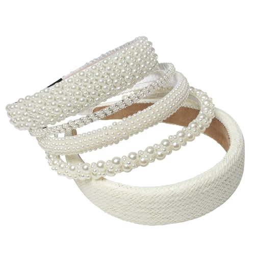 Cuizhiyu Pearl Headbands for Women Girls Wide Padded Straw Headband Cute White Pearl Dainty Headbands Bling Wedding Hairbands Hair Accessories Pack of 5 (Color B) - color: Color B