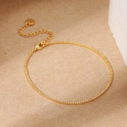 SLOONG Gold Pearl Bracelets for Women Trendy, 14K Gold Plated Dainty Stackable Layered Chain Bridesmaid Bracelets, Waterproof Wedding Jewelry for Women Adjustable 6"+2" - color: Style8(Box Chain)