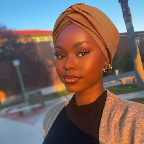 AQOKKA African Turban for Women Knotted Hair Wraps for Turban Head Scarf for Black Women Hair Cancer Chemo Headwear Cap - color: Twisted Braid: 1 Pack Brick Red