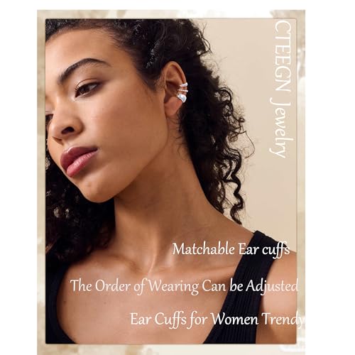 14K Gold/Silver Plated Ear Cuffs Set Dainty Clip Piercing Stack Small Cartilage Hoop Huggie Trendy Tarnish Hypoallergenic Jewelry Gift - style: silver style 4