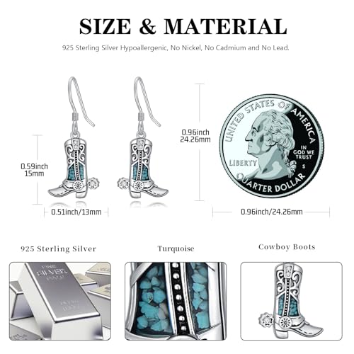 Western Earrings for Women 925 Sterling Silver Turquoise Western Country Dangle Drop Earrings Country Jewelry Gifts for Cowgirl Cowboy - style: Cowboy Boot-B