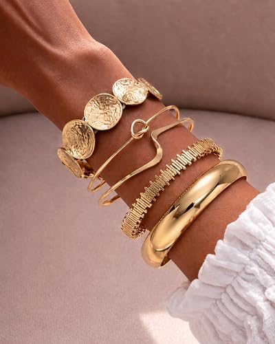 iF YOU Gold Bangle Bracelets for Women, Dainty Knot 14K Gold Plated Multi Layer Bangle Cuffs, Personalized Boho Chunky Bracelets for Women Jewelrys Set Gifts - color: gold-01