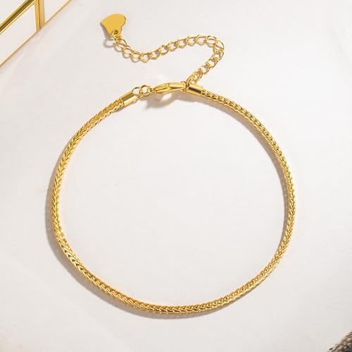 Dankadi Women 925 Sterling Silver Anklets Bracelet Men Simple Chopin/Box Chain/Twist Rope Chain Summer Beach Foot 24k Gold Plated Jewelry Gift - color: Chopin Chain Gold, size: 30cm
