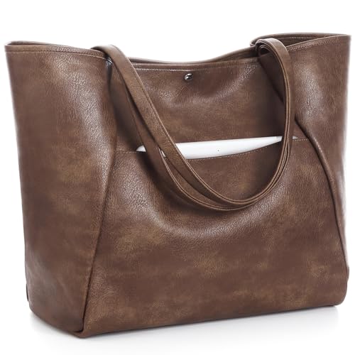 Large Tote Bag for Women Work 25L Travel Vegan Leather Ladies Handbags Weekender Purses - color: Ac-dark Brown