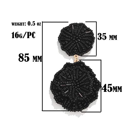Statement Beaded Drop Earrings for Women Layered Bead Dangle Earrings - color: Black