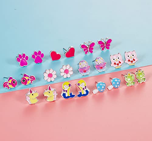 33 Pairs Stainless Steel Cartoon Earrings for Girls - Hypoallergenic Colorful Stud Earing Set, Mix & Match Cute Earring for Teens, Kids, Doll Dressup Accessories - style: #4-Charming