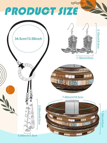 Inbagi 3 Pcs Western Jewelry for Women Bohemian Turquoise Jewelry Set Women Country Pendant Long Choker Layered Bracelets Earrings - color: Silver, style: Cowgirl
