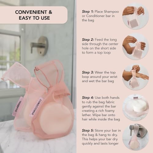 Kitsch Bar Soap Saver Pouch – Patented Mesh Soap Bag for Shampoo and Conditioner Bars - Extends Use & Prevents Soggy Mess - Recycled Beauty Bar Bag, Eco-Friendly - Blush - color: Blush