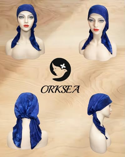 Chemo Headwear for Women Pre-Tied Head Scarf Headwraps Soft Turbans Cancer Hats Chemo Beanie Coverings Scarves - color: Deep Blue Pattern