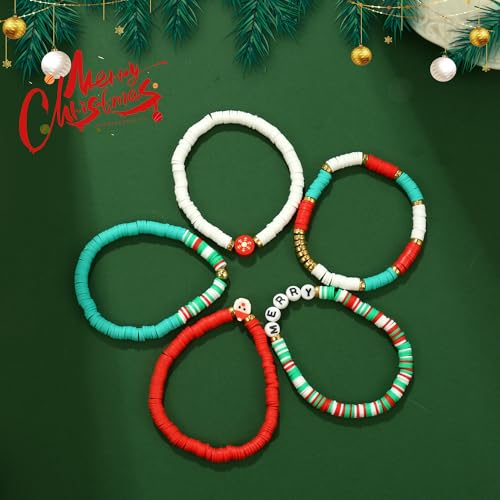 Elegance 11 designs Heishi Beaded Bracelets For Women Polymer Clay Colorful Surfer Stackable Beads Boho Bracelet Summer Beach Jewelry - color: Snowman
