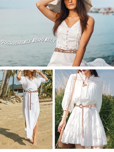 TeeYee Women's Waist Belt Adjustable Boho Style Handwoven Bohemia Tassel Rope Tie with Wooden Beads Braided Chain for Dress - color: 269tan