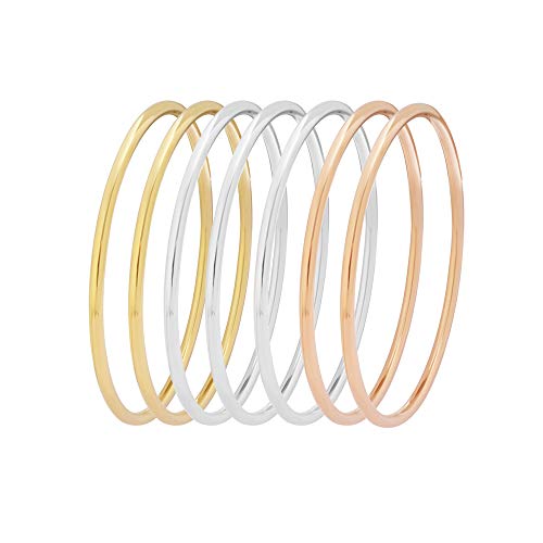 Glossy Thin Round Bangle Bracelet Set for Women, Set of 7 - color: Silver, Gold, Rose Gold