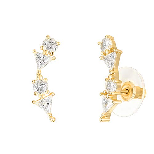 PAVOI 14K Gold Plated Cubic Zirconia Ear Crawler Earrings - Faux Diamond Ear Climber Fashion Earrings for Women - style: Geometric