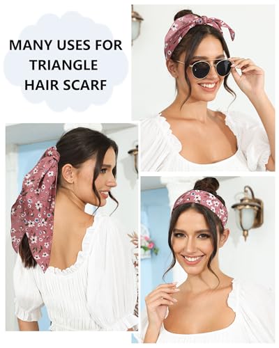 AWAYTR 3Pcs Hair Bandanas Head Kerchief for Women Girls Tie-Back Boho Hair Scarf Headband Bandana Triangle Head Scarf - color: Flower - Black + White + Pink