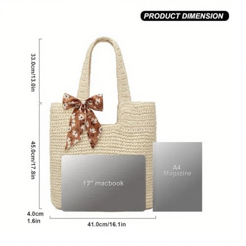 Crochet Beach Bags for Women Woven Purses Shoulder Bag Tote Handbag Summer Beach Purse - color: Wy11-white