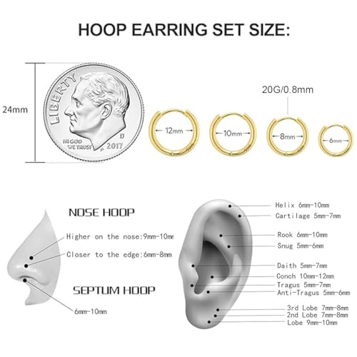 1 Pair 8mm Small Hoop Earrings for Women, Dainty 14K Gold Plated Huggie Hoop Earrings Hypoallergenic Lightweight Cartilage Earrings Set for Multiple Piercings for Sensitive (Gold/1.6mm) - color: Gold, size: 8mm (Thickness: 1.6MM)