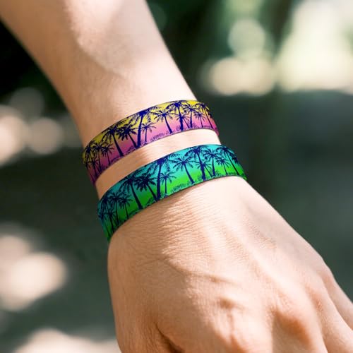 4 Pcs Surfer Beach Bracelets for Men Women Inspirational Elastic Comfy Summer Reversible Wristband Gifts Friendship Bracelets - color: Sunset Coconut Trees-Bracelets, size: (6.8") Small