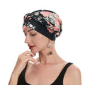 ZLYC Chemo Headwear for Women Pre Tied Turban Headwear Lightweight Beanie Hat - color: Braid Floral Pink Black