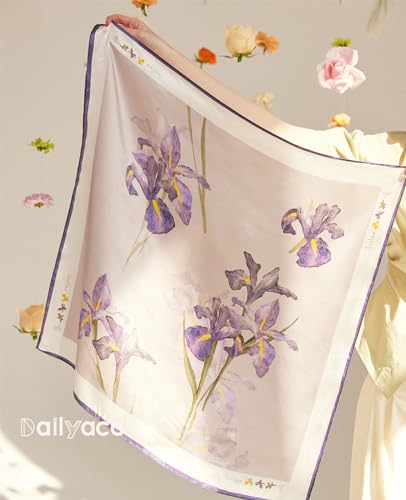Dailyacc Hair Bandanas Scarf For Women Lightweight Fashion Neck Silk Satin Head Scarves For Sleeping Handbags Scarf - color: 25-purple Flowers/27.5*27.5in