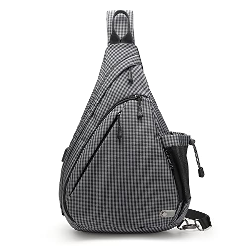 TurnWay Water-Proof Sling bag/Crossbody Backpack/Shoulder Bag with USB Charging Port for Travel, Hiking, Cycling, Camping - color: Grey Grid