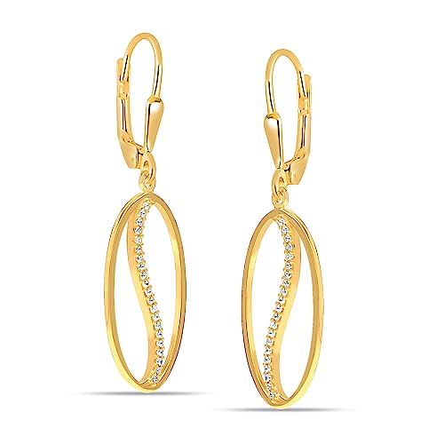 LeCalla 925 Sterling Silver Leverback Drop Earrings | Lightweight Celtic-Knot Filigree Heart Teardrop Dangle Earring for Women's Gift for Her - color: CZ Oval Shape