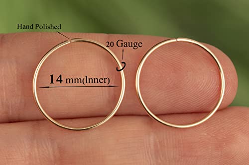 Gold Hoop Earrings Silver Hoop Earrings - Hoop Earrings For Women Two Pcs Of Thin Gold Filled Sterling Silver Hoops, Helix Hoop, Tragus Ring, Cartilage Hoop - color: Gold, style: 14mm 20 gauge / 1 pair