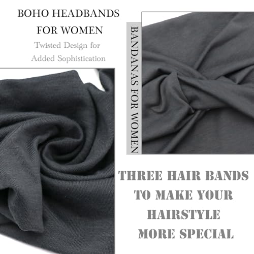 Wide Headbands for Women Black Stylish Head Wraps Boho Extra Large Hairbands Yoga Sport Workout Head Wraps Hair Twisted Knot Accessories for Women and Girls - color: Black&White&Brown